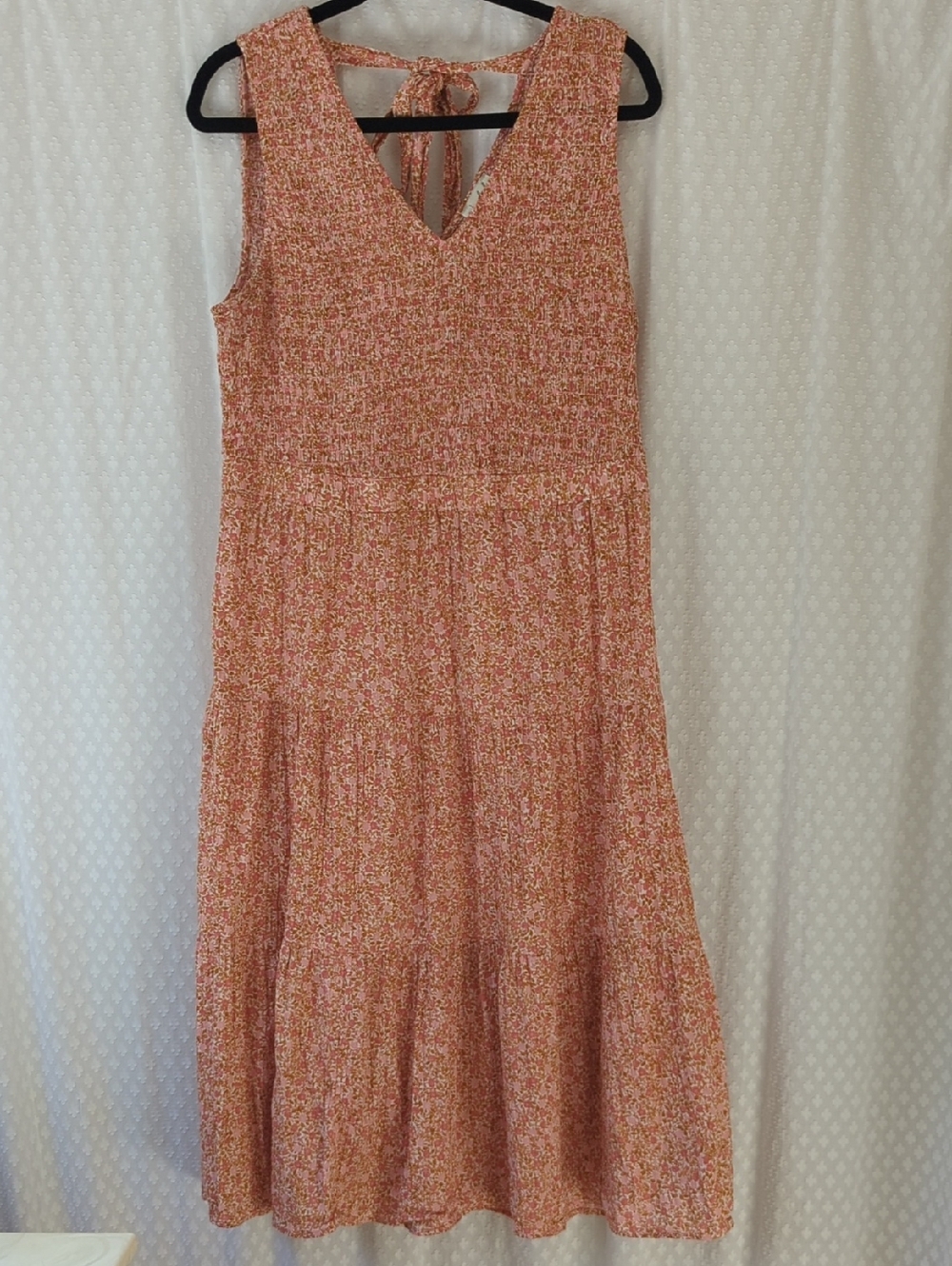 Wonderly Smocked Sleeveless Midi Aline Summer Dress Pink & Tan Women's XL